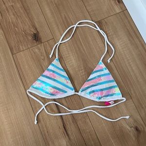 Victoria secret bikini top in white with blue and pink sequin